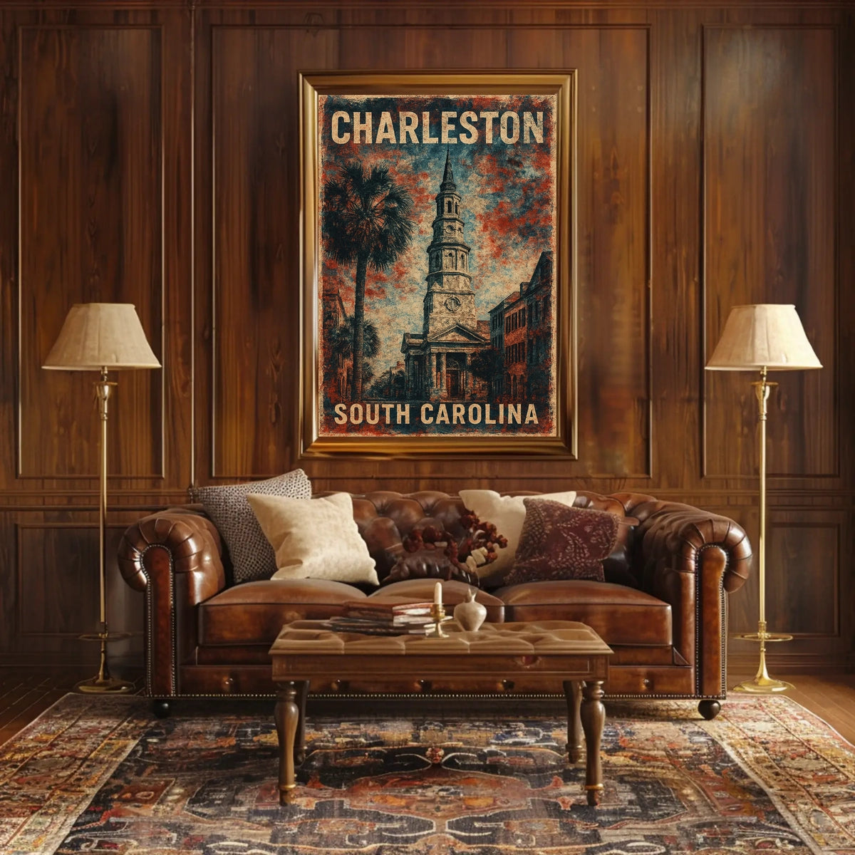 Charleston South Carolina Vintage Coastal Travel Poster