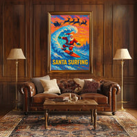 Santa Surfing Poster: Festive Beach Adventure Art
