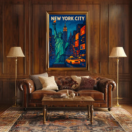 New York City Nights Poster Neon Skyline Wall Art Decor