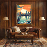 San Diego Skyline Sunset Travel Poster