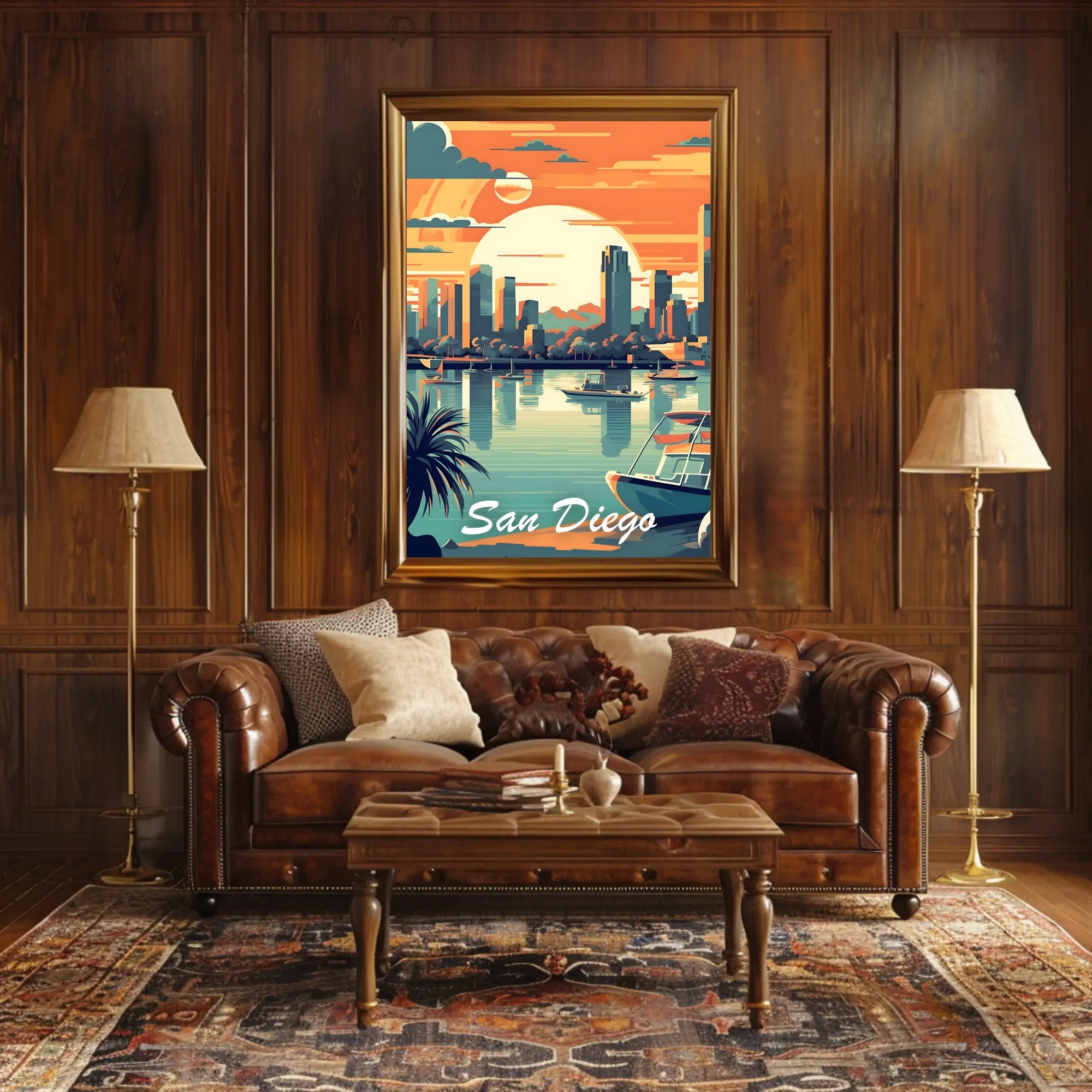 San Diego Skyline Sunset Travel Poster