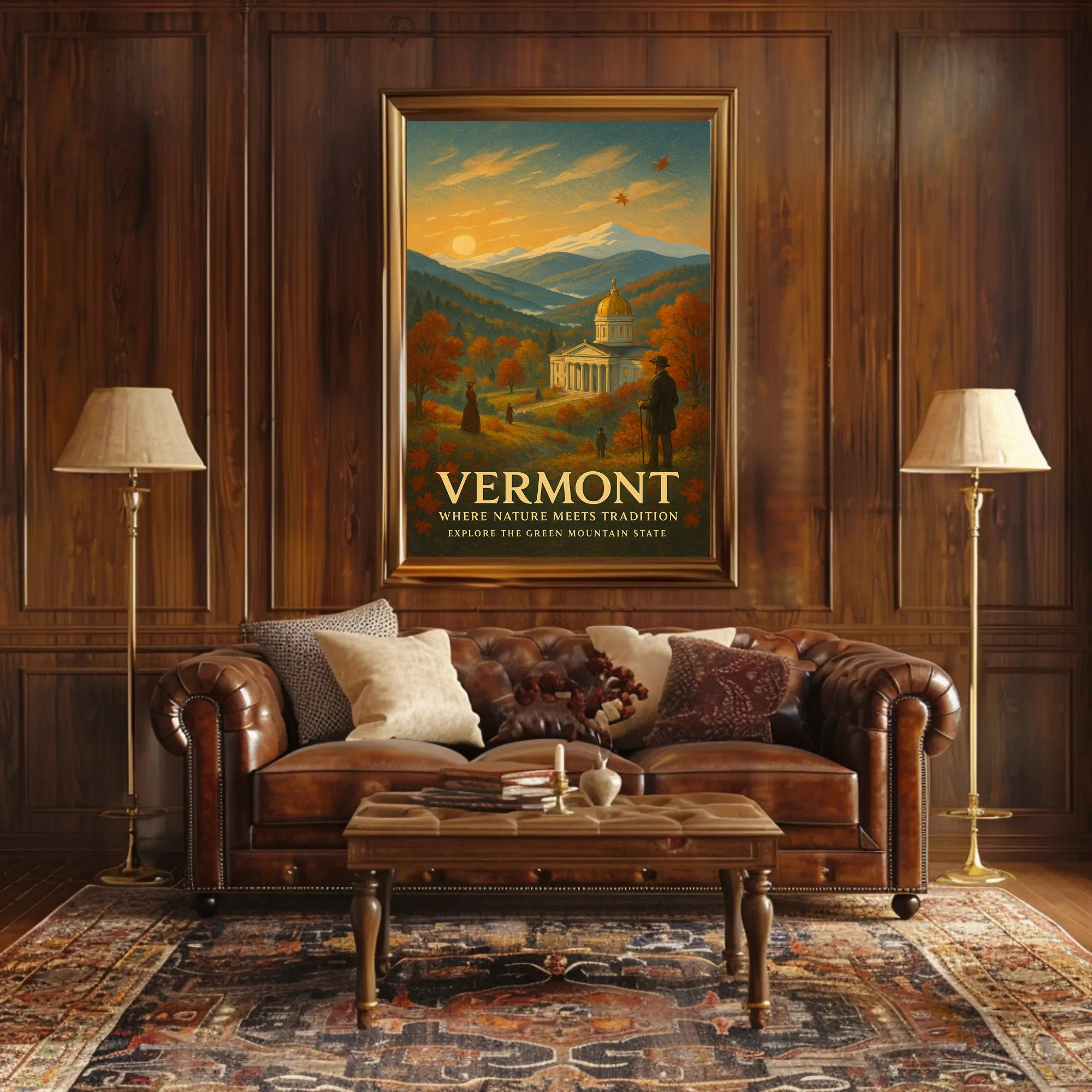 Vermont Travel Poster Vintage Scenic Wall Art