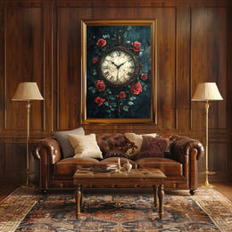 Vintage Clock and Roses Art Print - Artistic Poster