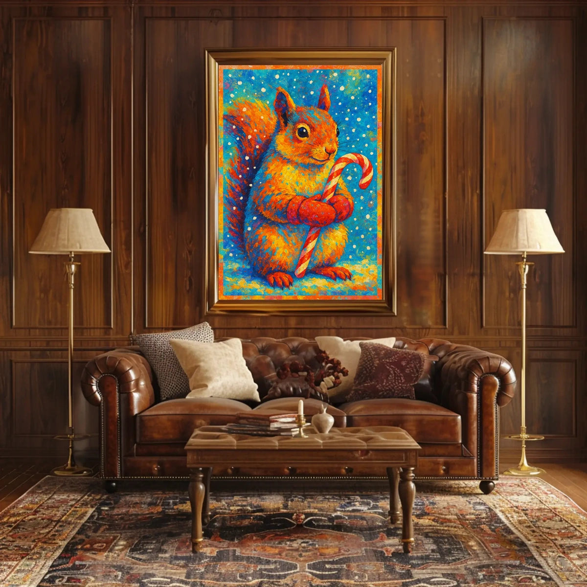 Festive Squirrel With Candy Cane Poster