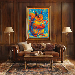 Festive Squirrel With Candy Cane Poster