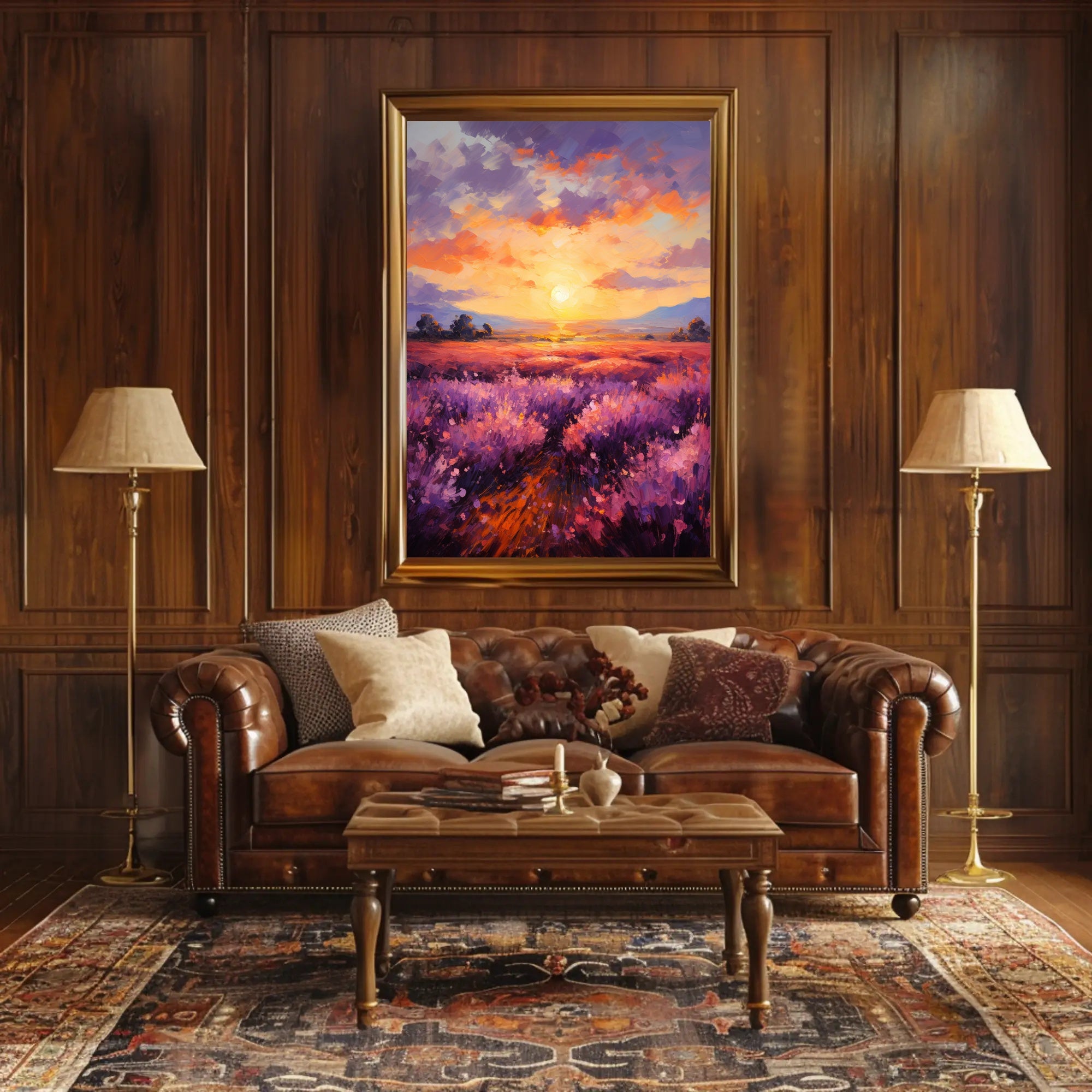 Sunset Over Lavender Fields Poster
