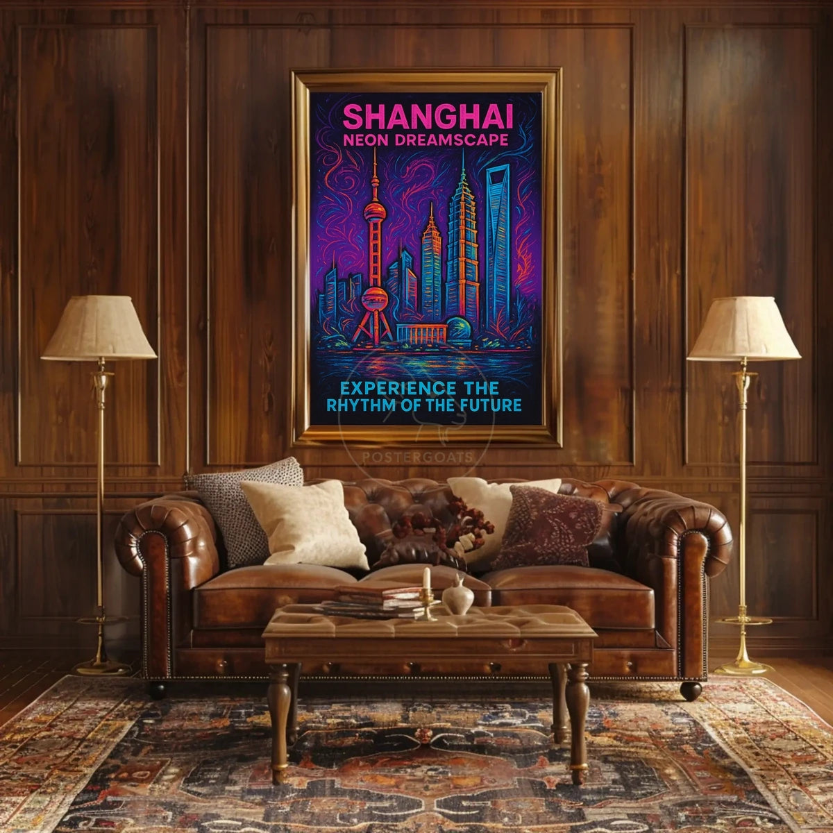 Shanghai Neon Skyline: Captivating Futuristic Sci-Fi Poster