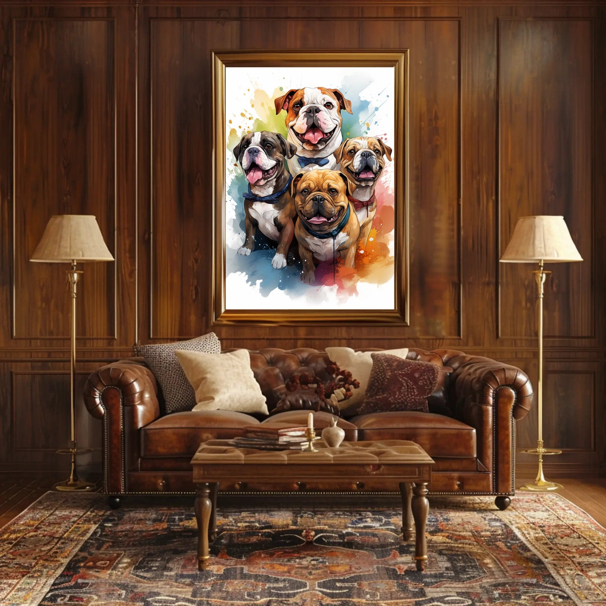 Colorful Bulldog Art Poster with Bow Ties