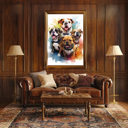 Colorful Bulldog Art Poster with Bow Ties