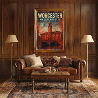 Worcester Clock Tower Collectors Rustic Style Poster