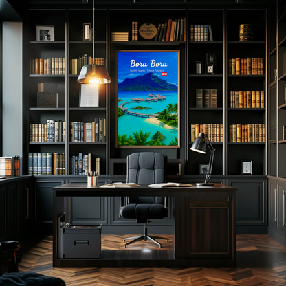 Bora Bora Society Islands Overwater Bungalows Travel Poster