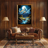 Enchanted Moonlit Mountain Landscape Fantasy Art Poster
