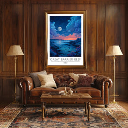 Dreamy Coastal Night Scene Under Full Moon - Artistic Poster