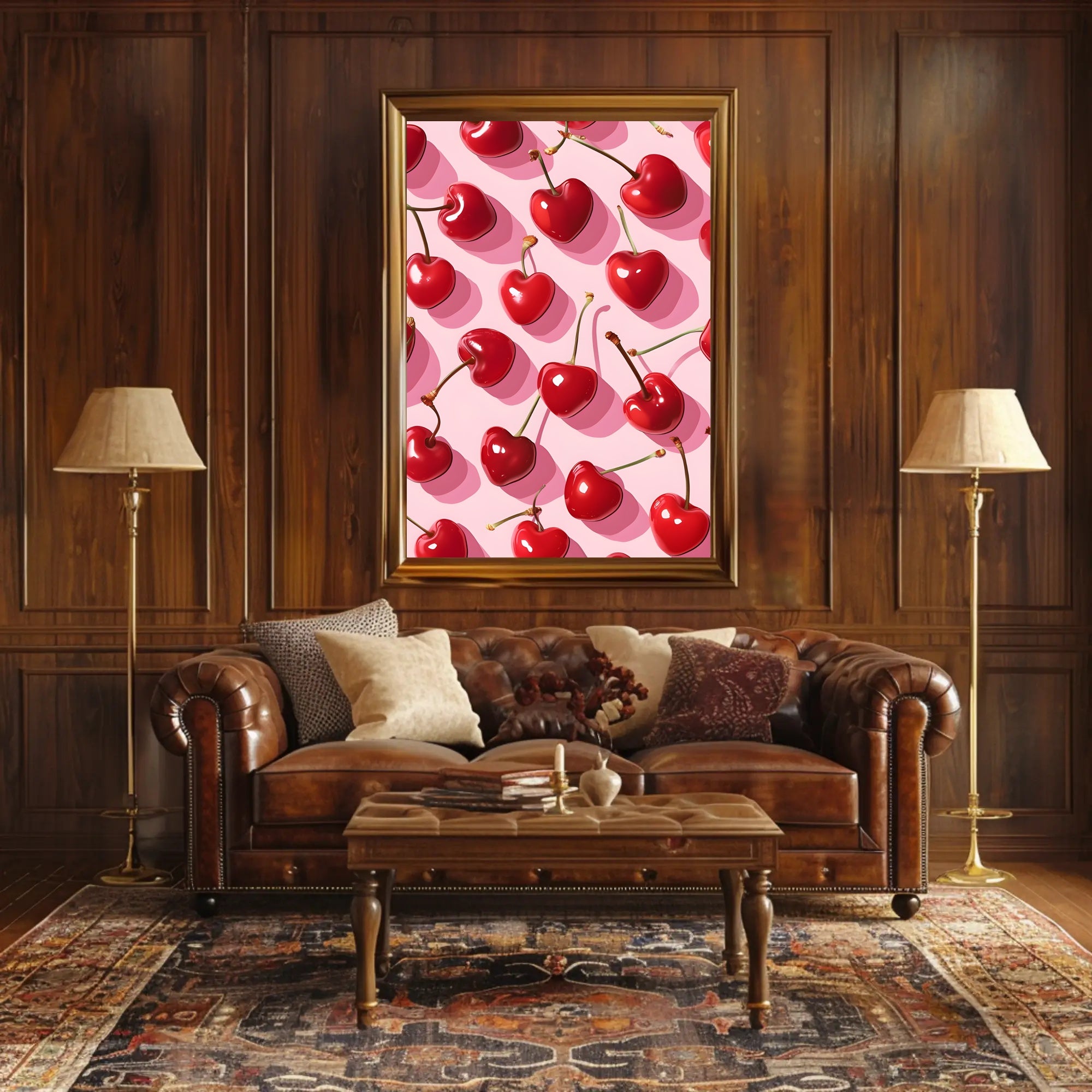 Playful Heart-Shaped Cherries Artistic Poster PosterGoat