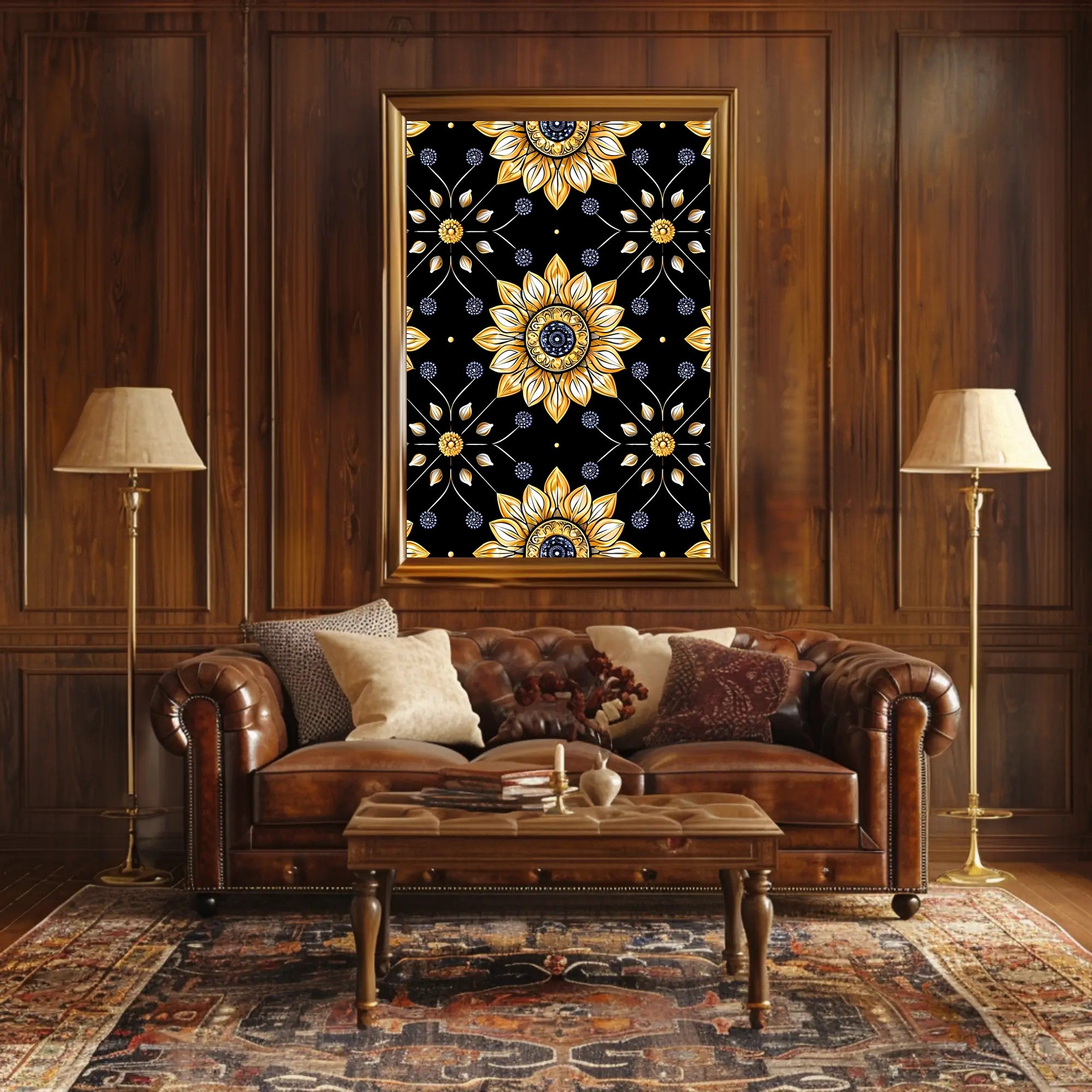 Golden Floral Elegance Wall Art Print