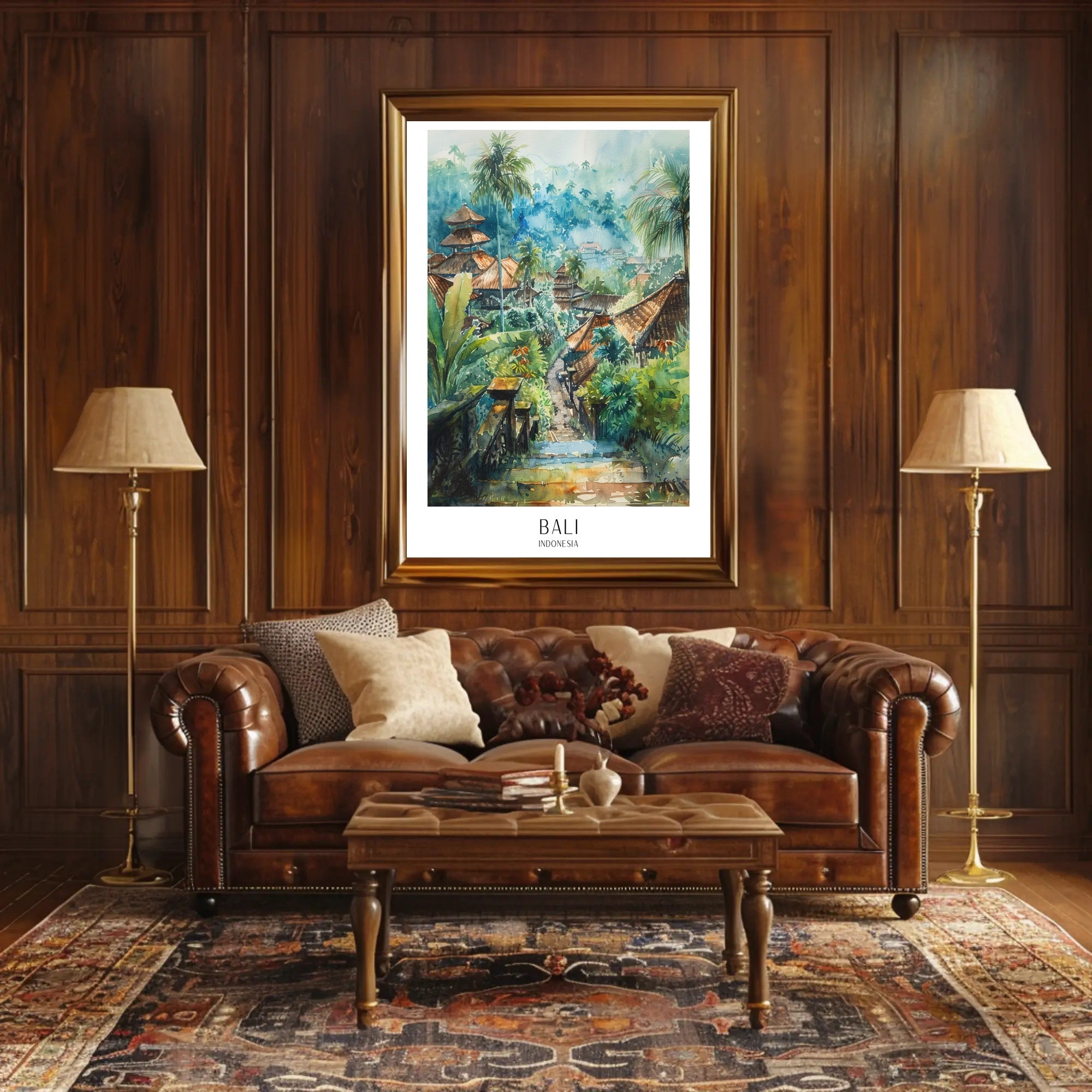 Bali Watercolor Travel Poster: Serene Tropical Landscape Art PosterGoat