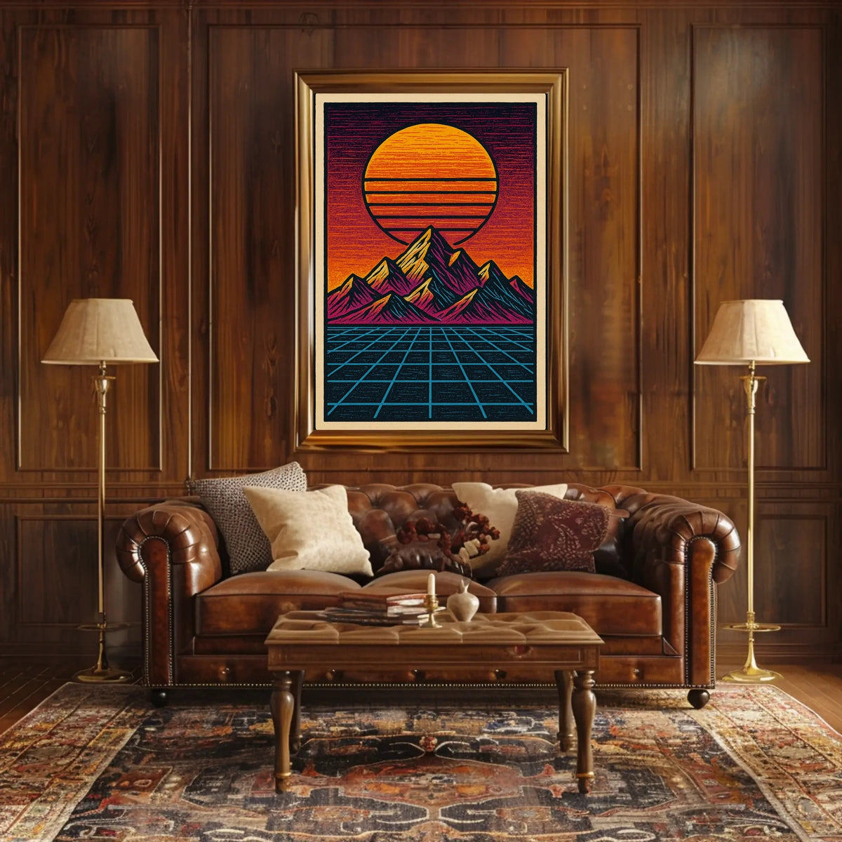 Retro-Futuristic Synthwave Landscape Futuristic Sci-Fi Poster