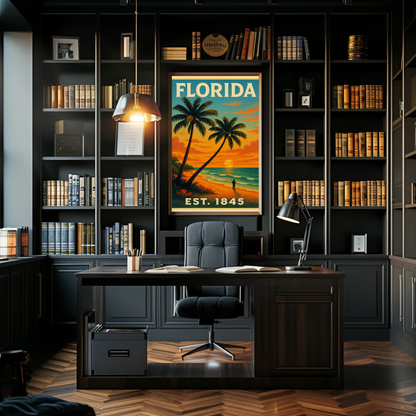 Florida Sunset Beach Walk Palms Horizon Travel Poster