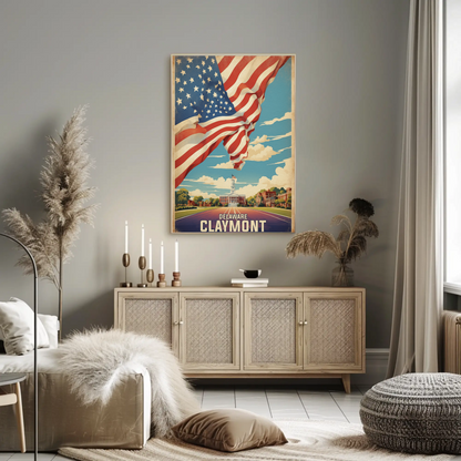 Claymont Delaware Flag Historic Town Hall Vintage Travel Poster