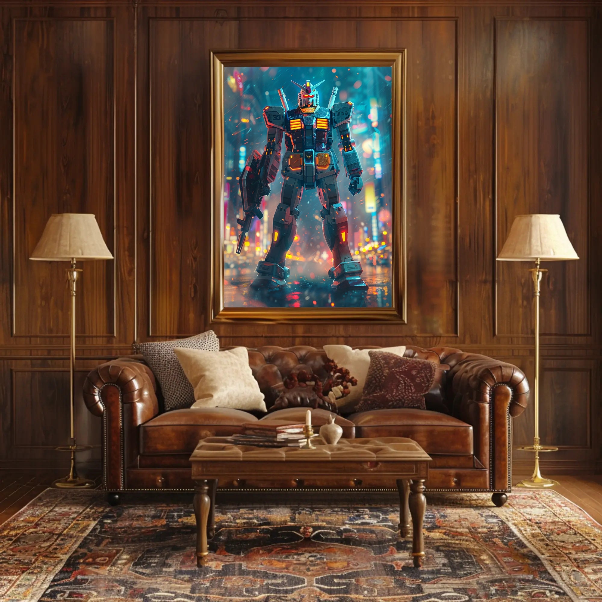 Neon Mecha Warrior Art Print Poster For Home Decor PosterGoat