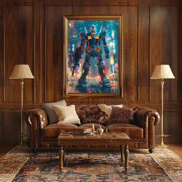 Neon Mecha Warrior Art Print Poster For Home Decor PosterGoat