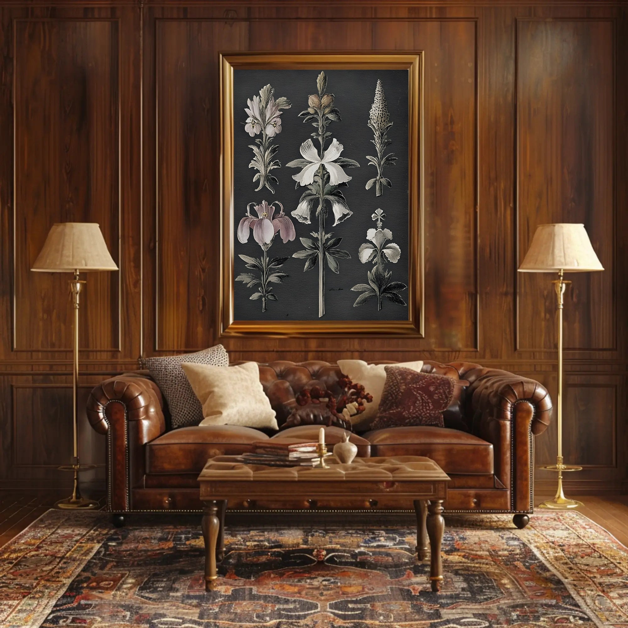 Botanical Illustrations Dark Background Educational Poster PosterGoat