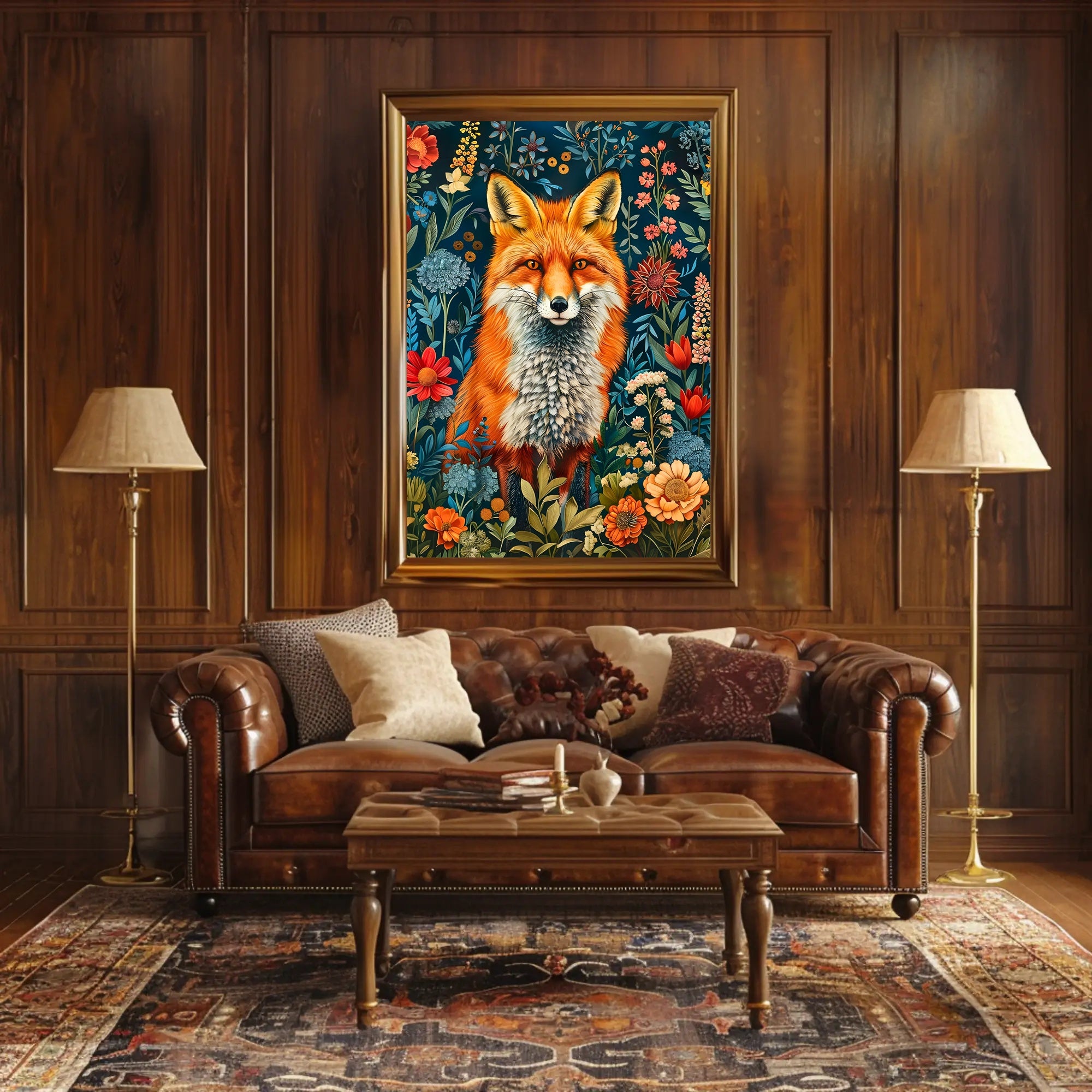 Majestic Fox Amongst Flowers: Enchanting Animal Poster
