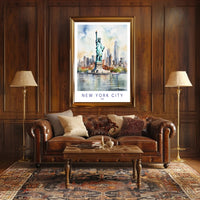 New York City Skyline and Liberty Travel Poster PosterGoat