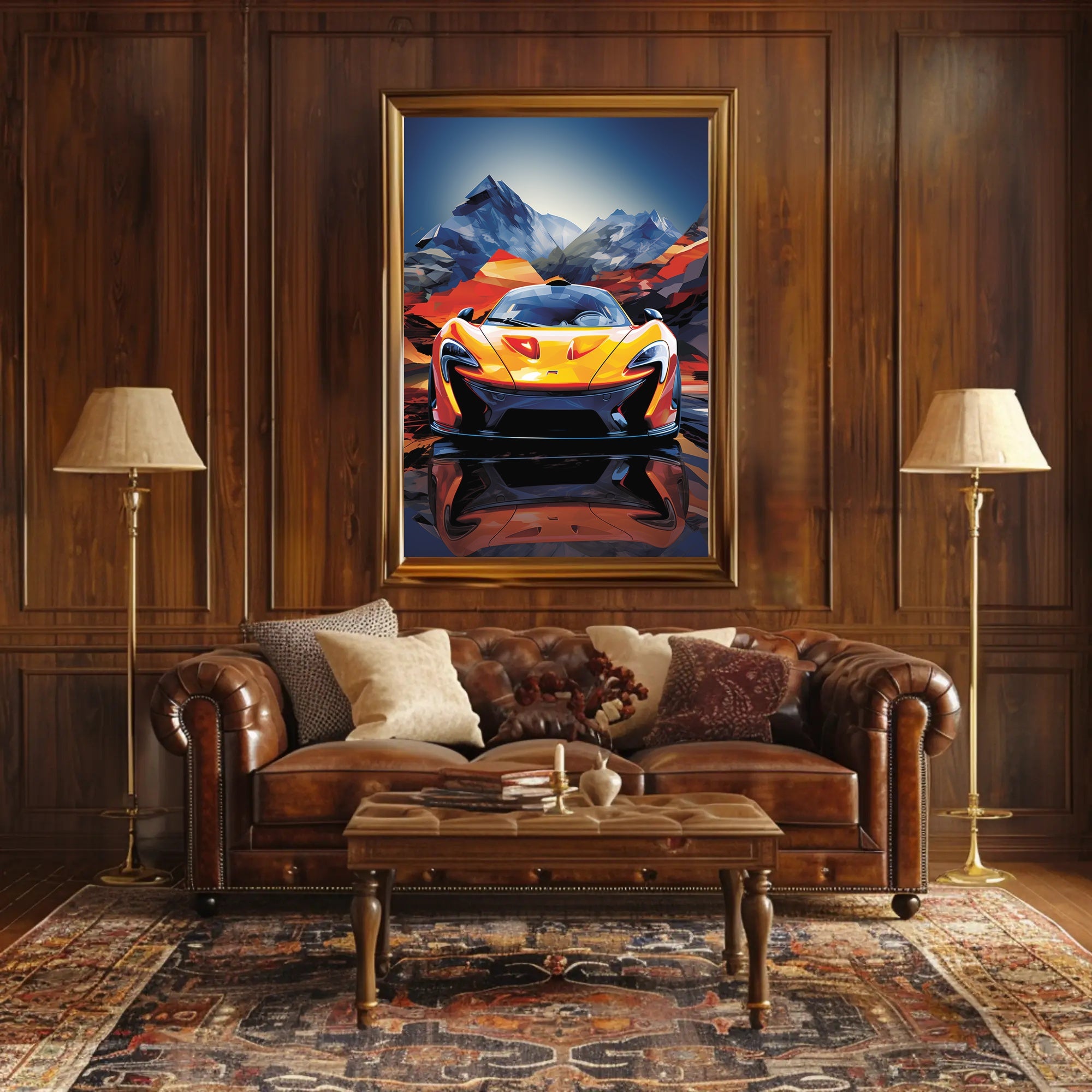 Sleek Orange Sports Car Adventure Abstract, Artistic, or Pop Culture Poster