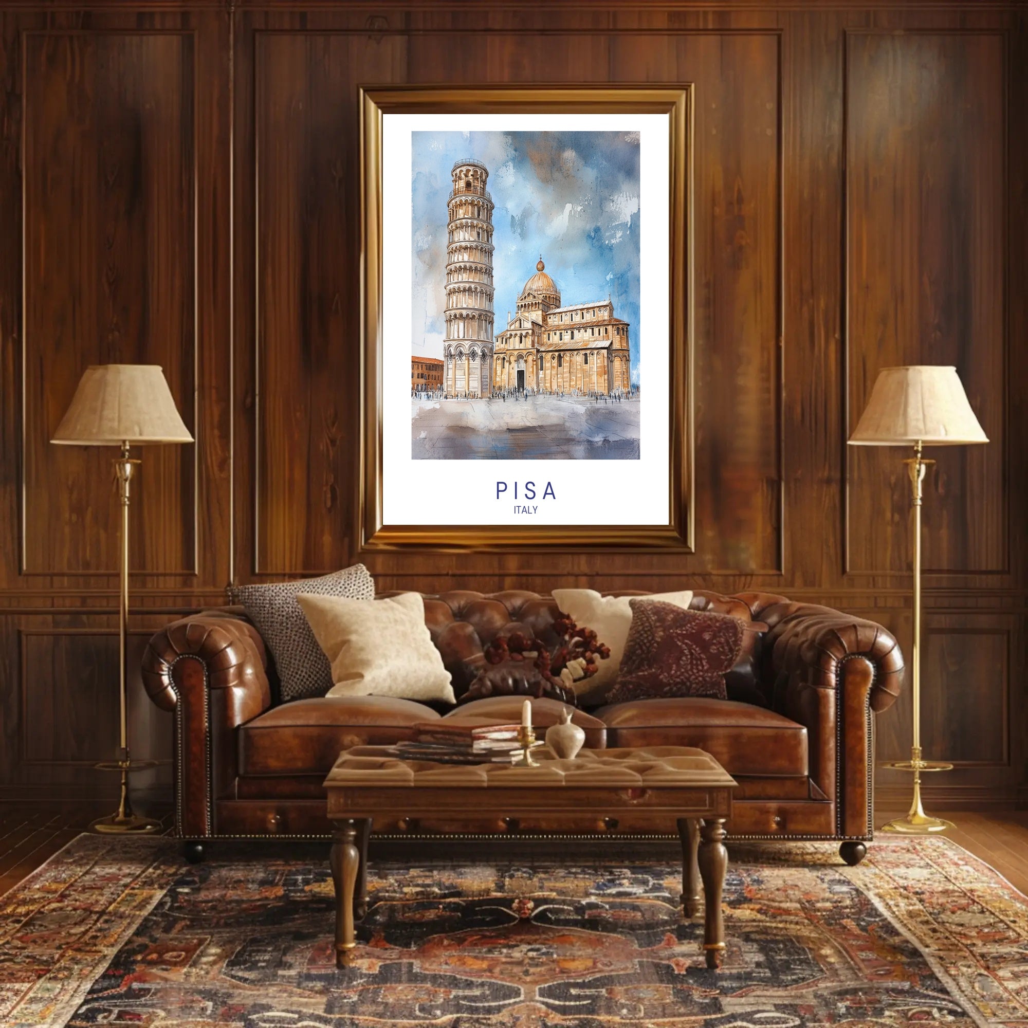Leaning Tower of Pisa Watercolor Travel Poster PosterGoat