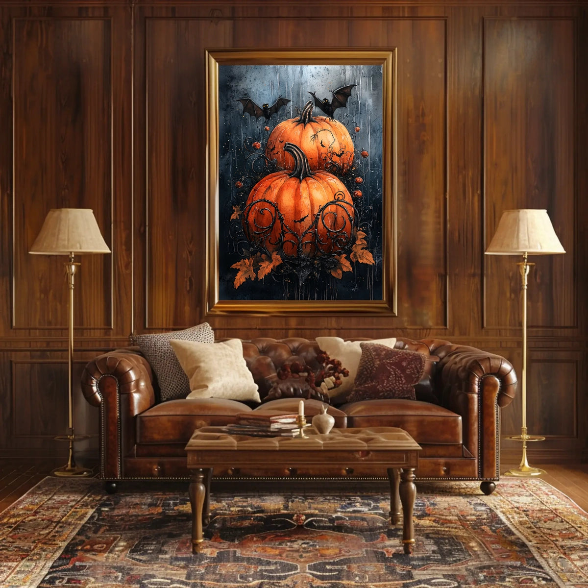 Halloween Pumpkin and Bat Spooky Scene Artistic Poster