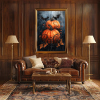 Halloween Pumpkin and Bat Spooky Scene Artistic Poster