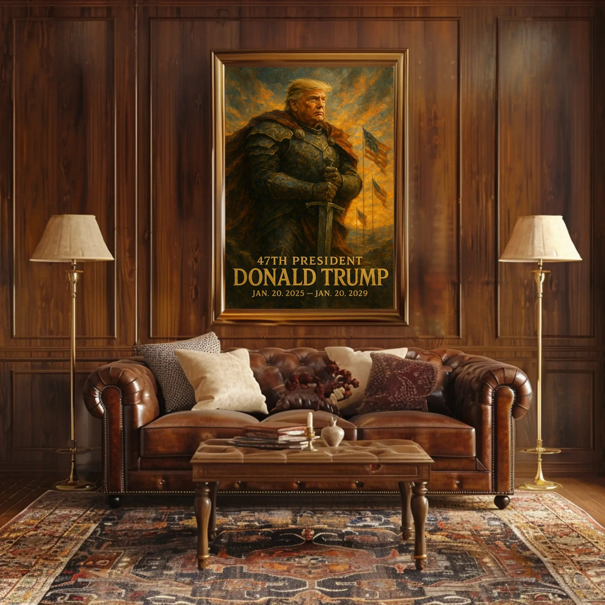 Donald Trump Resolute Defender Knight Armor Digital Painting Patriotic Leadership Poster