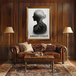 Amalfi Coast Silhouette Poster Wall Art for Coastal Decor