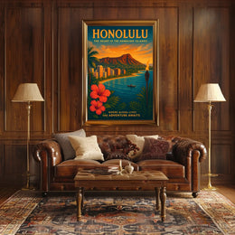 Honolulu Vintage Travel Poster Tropical Adventure Art Print