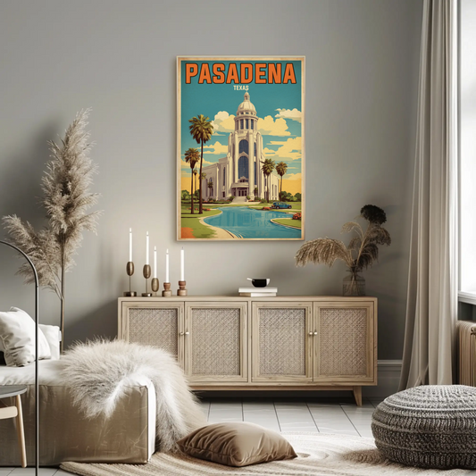 Pasadena Texas Capitol Building Vintage Travel Poster