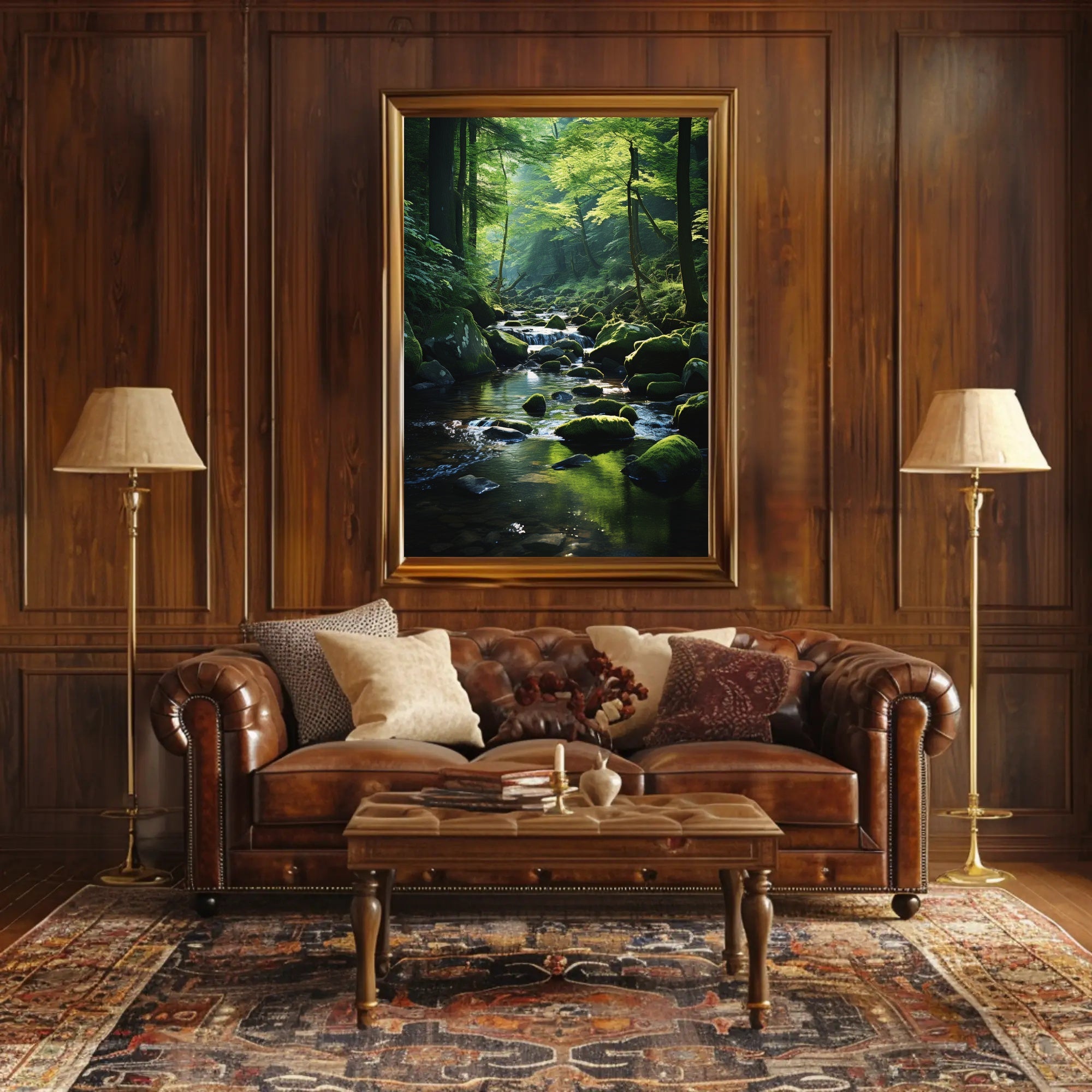 Serene Forest Stream Scene in National Park Poster