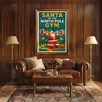 Santa Claus Lifting Weights Vintage Christmas Pop Culture Poster