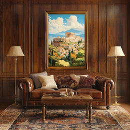 Ancient Athens Acropolis Vintage Art Travel Poster