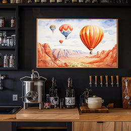 Hot Air Balloons Over Canyon Landscape Poster