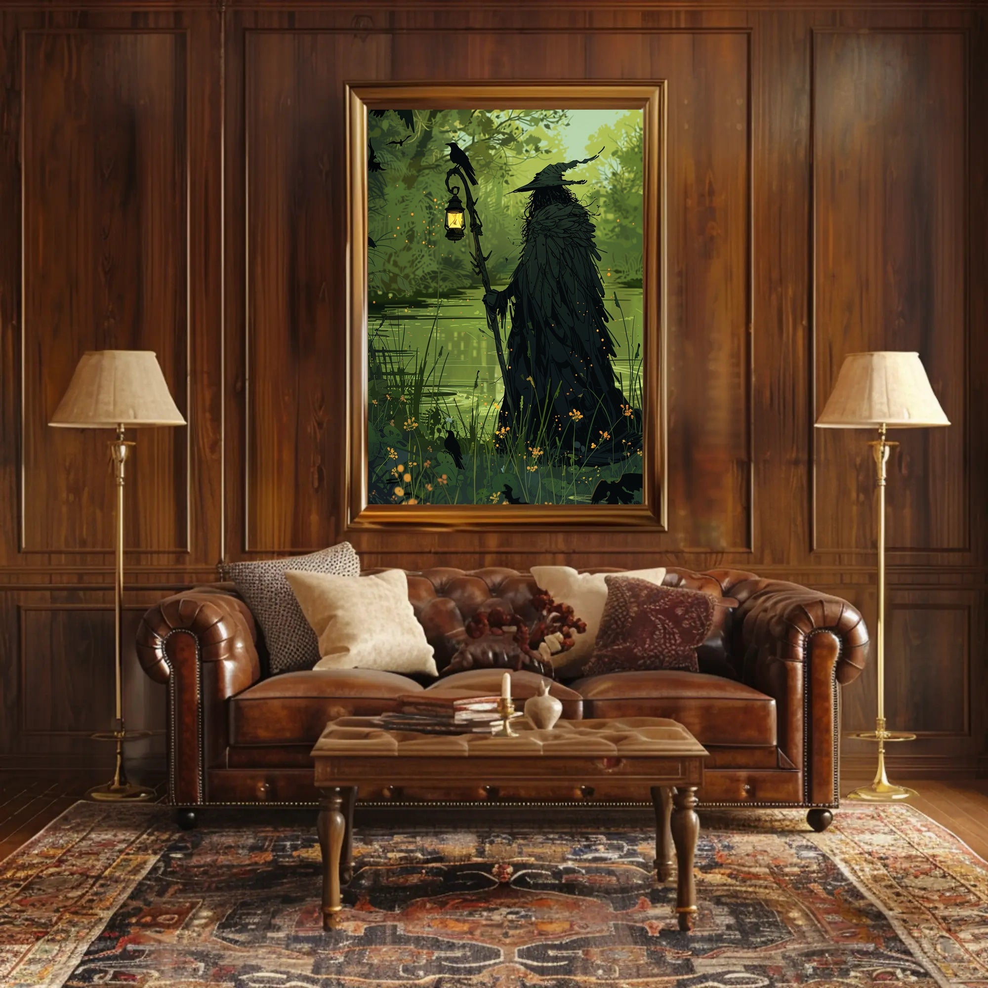 Mysterious Forest Figure with Crow Fantasy or Mythology Poster PosterGoat