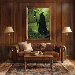 Mysterious Forest Figure with Crow Fantasy or Mythology Poster PosterGoat
