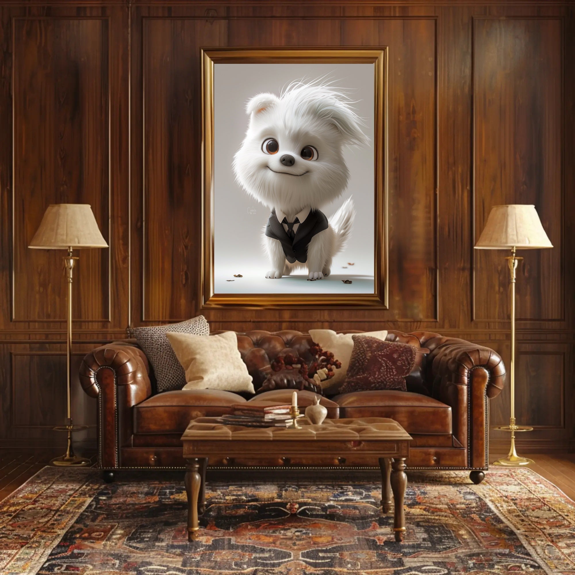 Cute Cartoon Dog in Suit Animal Poster PosterGoat