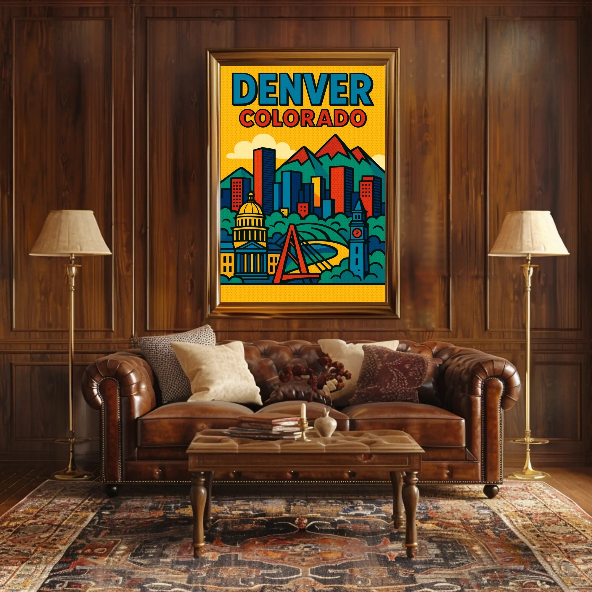 Denver Cityscape Illustrated in Retro Style Urban or Cityscape Poster PosterGoat