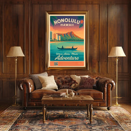Honolulu Vintage Travel Poster Aloha Meets Adventure