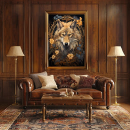 Majestic Wolf In Floral Frame Poster PosterGoat
