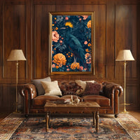 Vibrant Blue Bird with Floral Lush Animal Poster