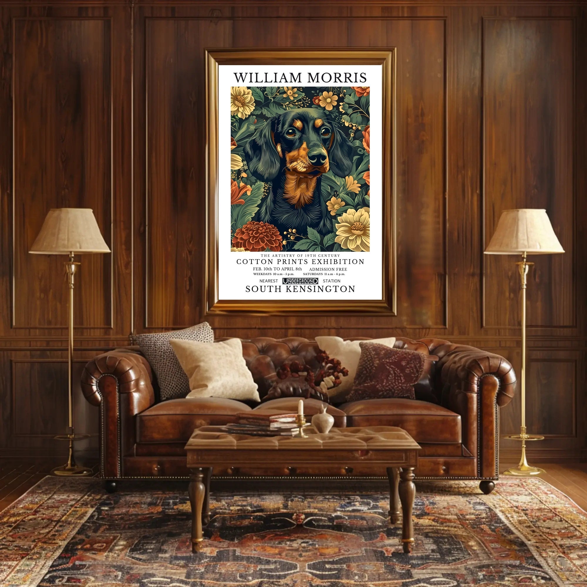 19th Century Dachshund and Floral Prints Cultural Poster