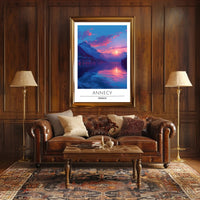 Annecy Lakeside Tranquility Sunrise Travel Poster