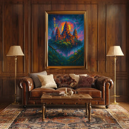 Mystical Temple Fantasy Poster: Enchanted Celestial Landscape